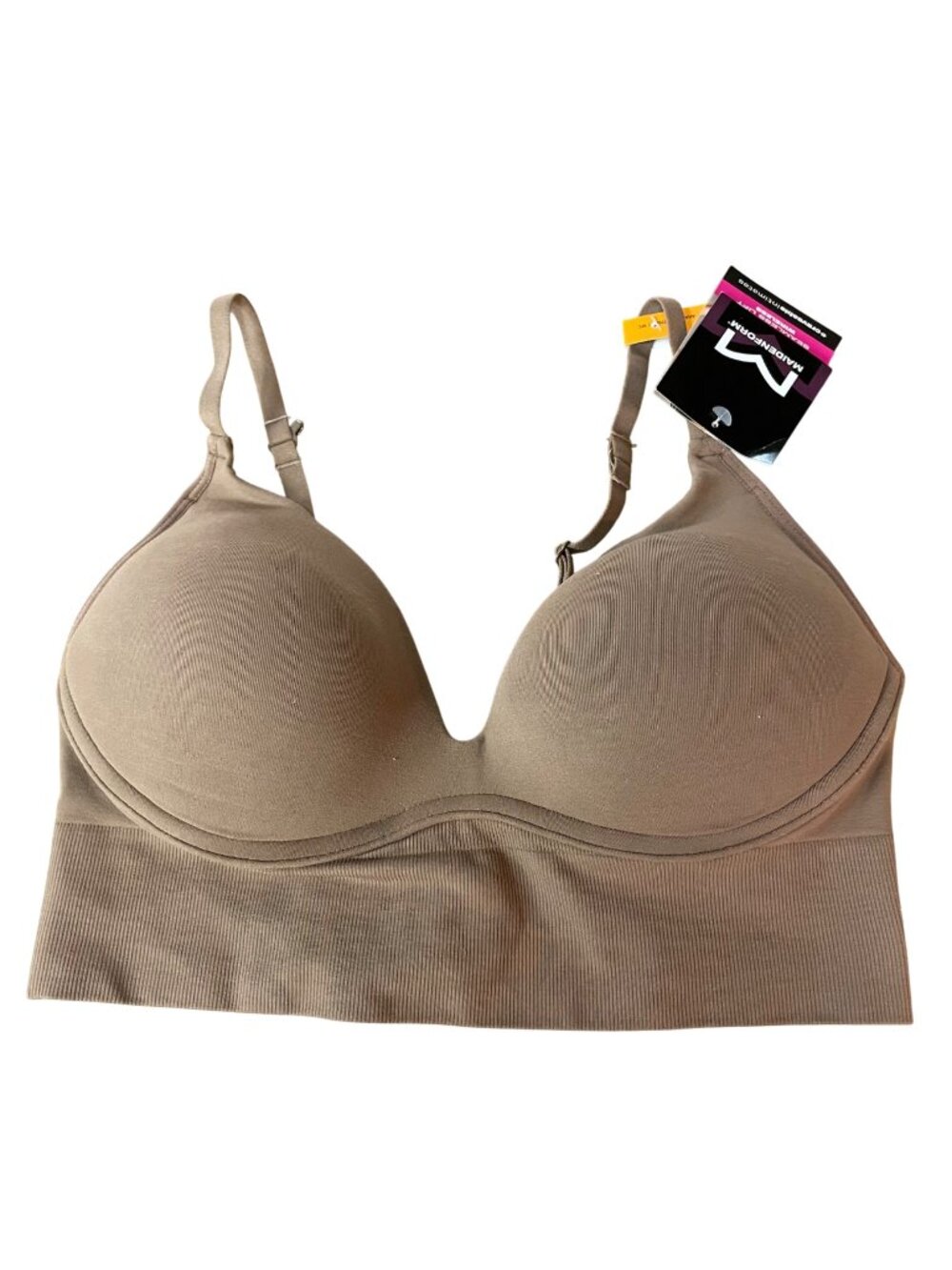 Maidenform Plunge Push-Up Bra Seamless Convertible Longline Bralette Sz SM Brown